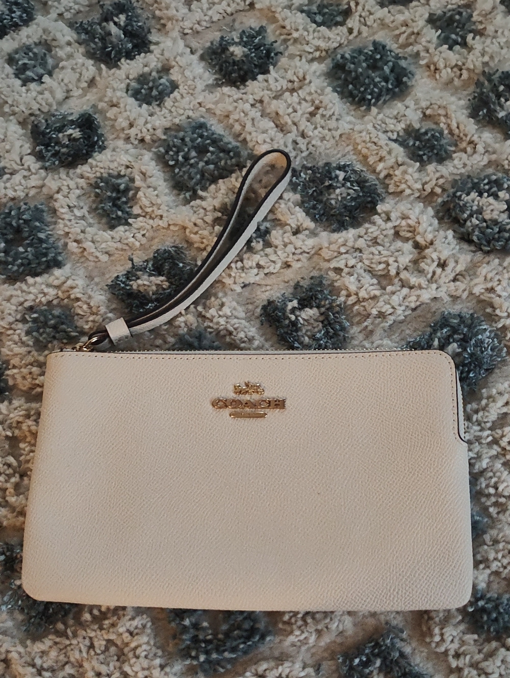 Coach Cream Leather Wristlet with Gold Logo